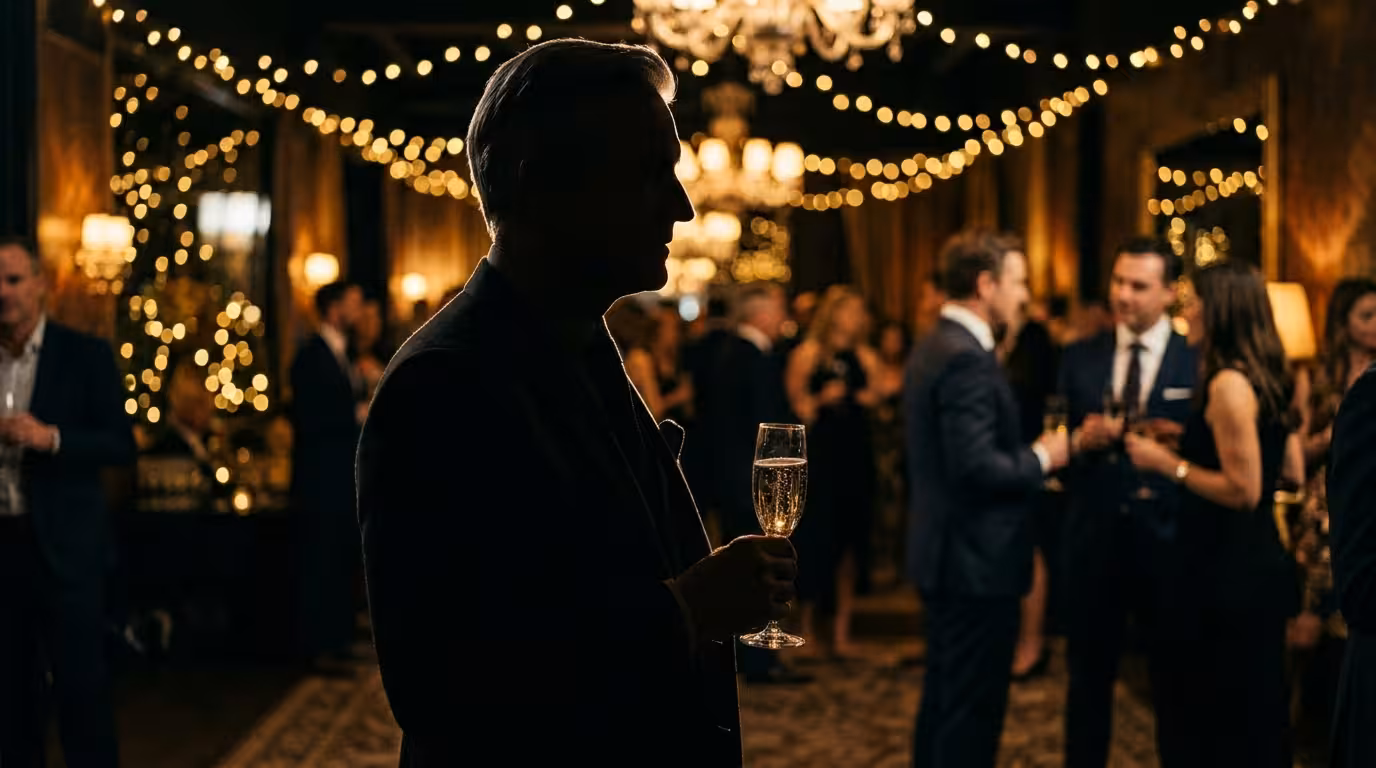 Man bij een networking event — sociale connecties en verfijnde levensstijl