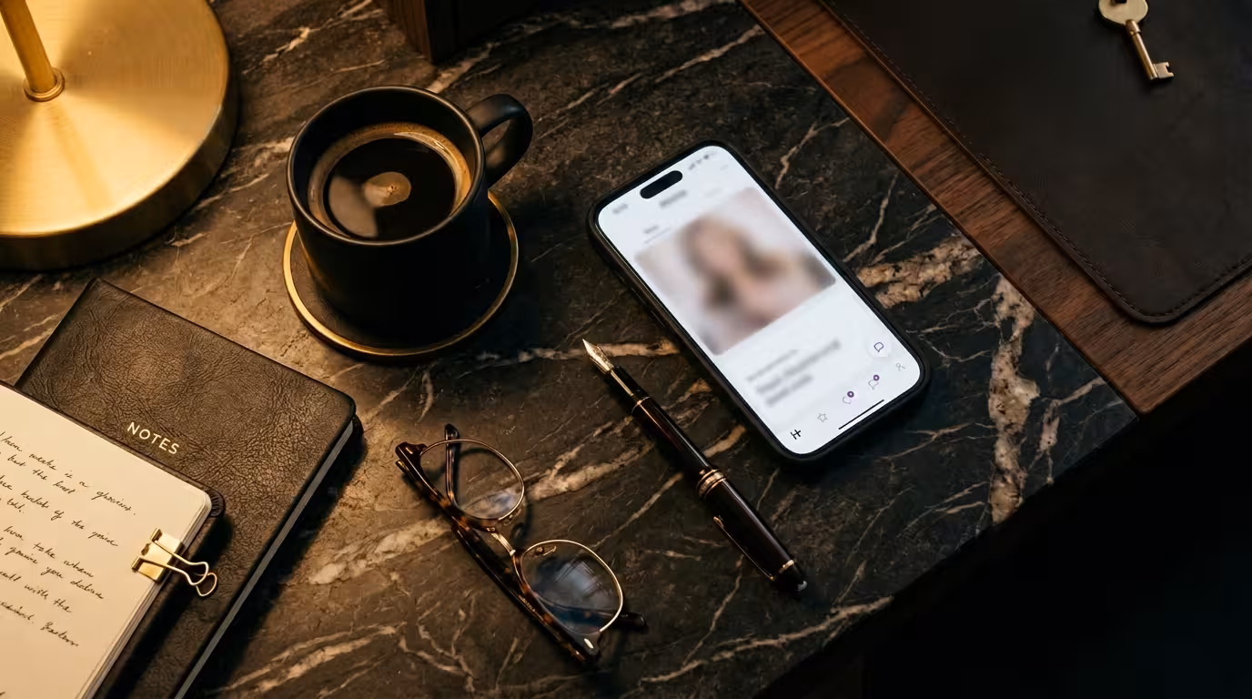 Elegant bureau met smartphone en accessoires — een sterk sugar dating profiel maken